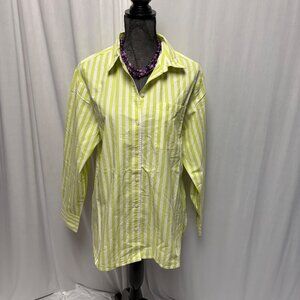 The Drop Kendra Long Sleeve Shirt Womens Sz Medium Lime Striped Button-Up NEW